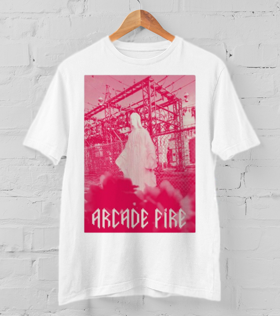 Arcade Fire Virgin Mary Statue Pink Power Station T-Shirt