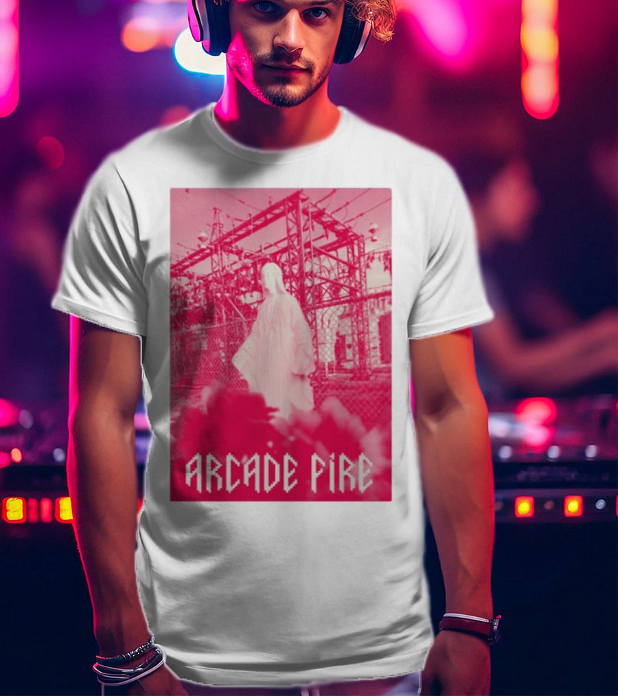 Arcade Fire Virgin Mary Statue Pink Power Station T-Shirt