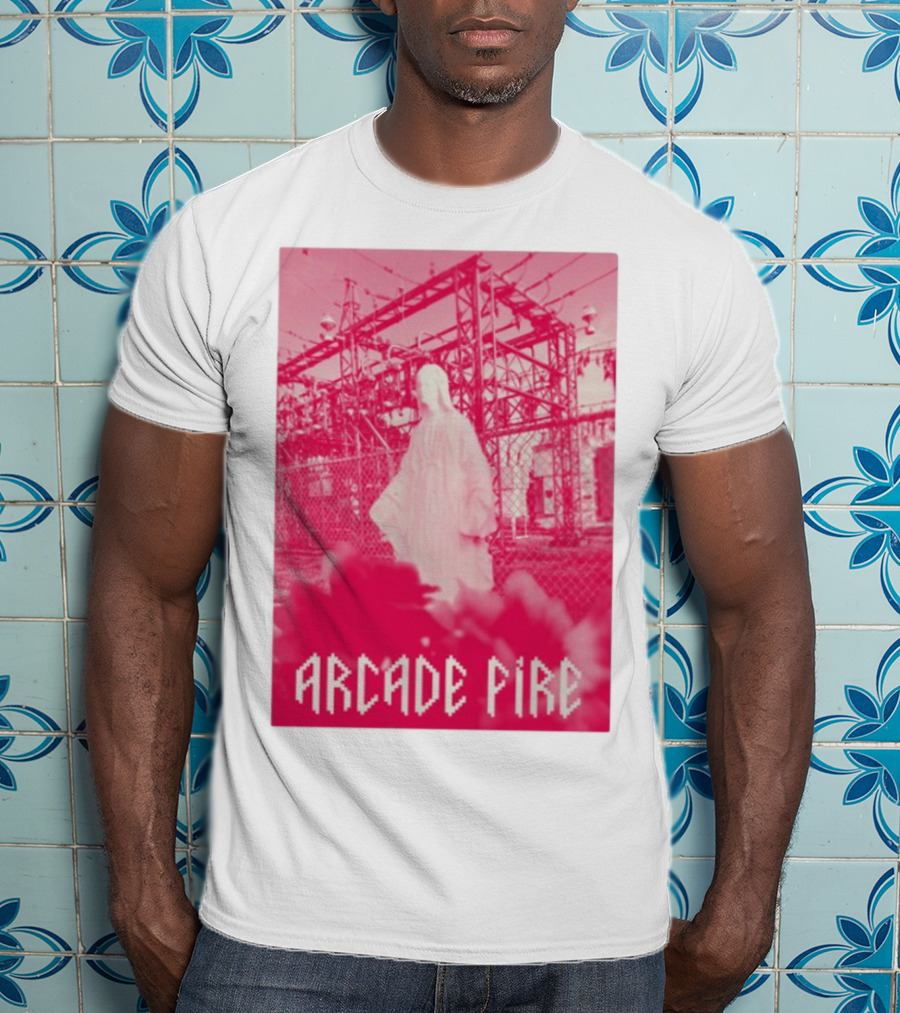 Arcade Fire Virgin Mary Statue Pink Power Station T-Shirt