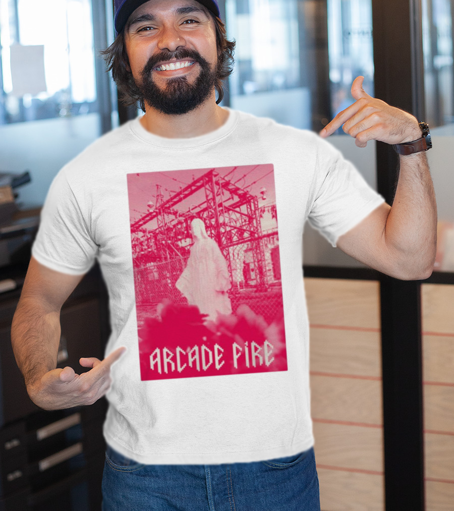 Arcade Fire Virgin Mary Statue Pink Power Station T-Shirt