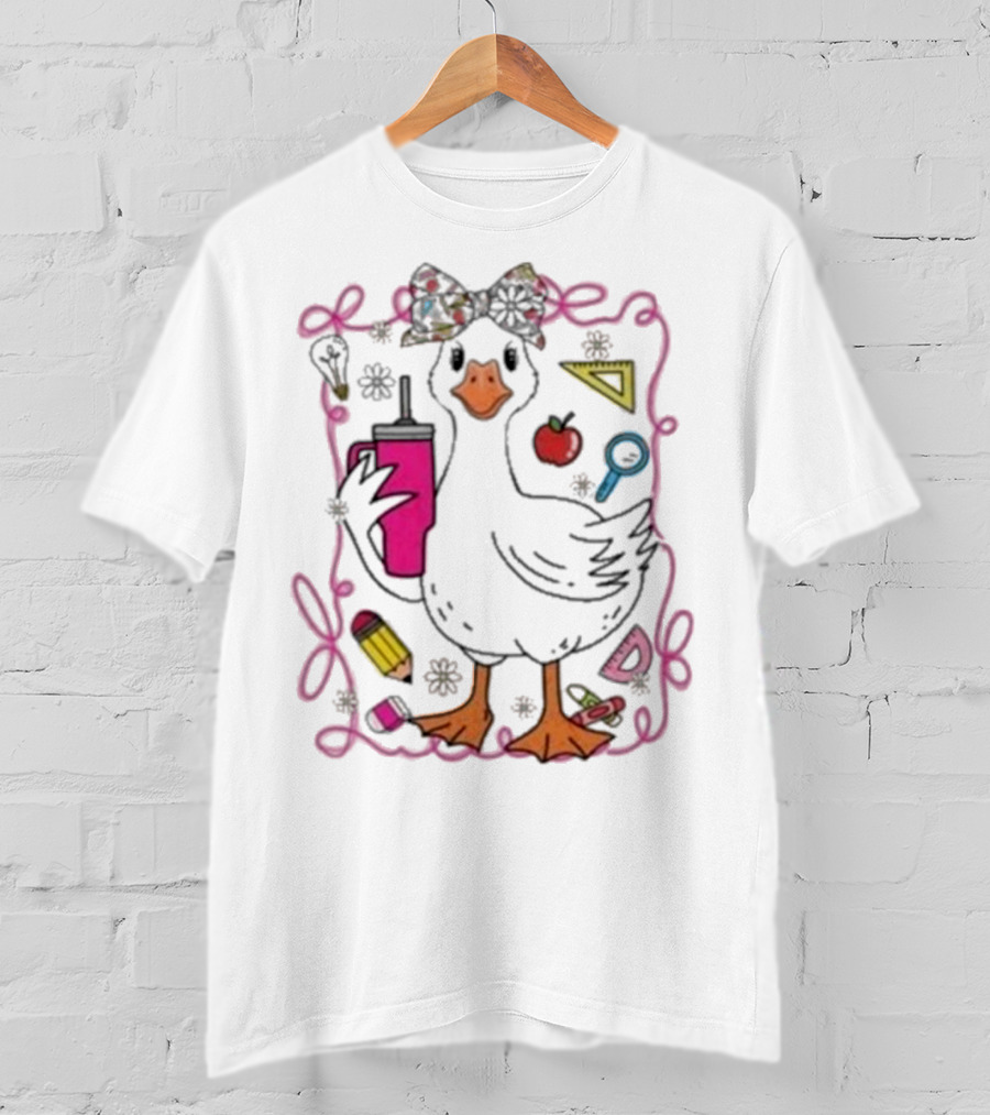 Brooke And Bear Back To School Goose Pencil Apple Ruler T-Shirt