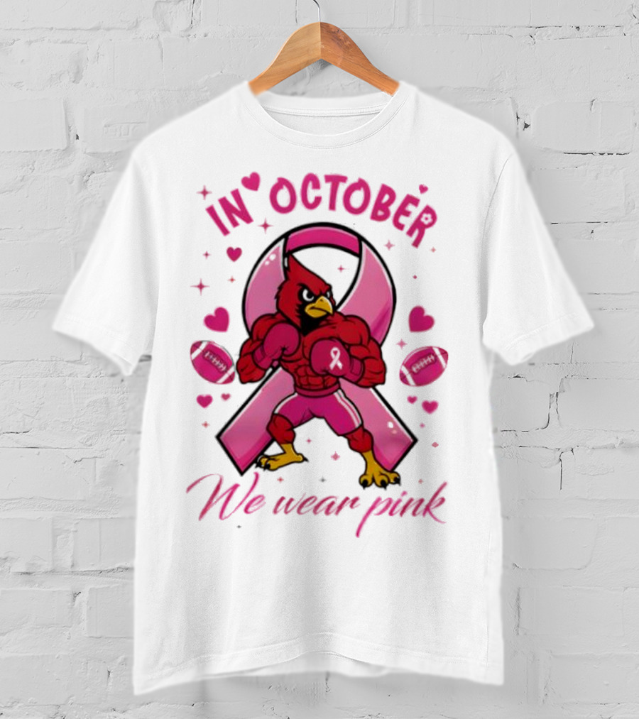 Louisville Cardinals In October We Wear Pink Tackle Cancer T-Shirt