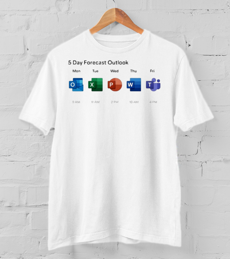 5 Day Forecast Outlook Monday Friday Microsoft Office Icons T-Shirt