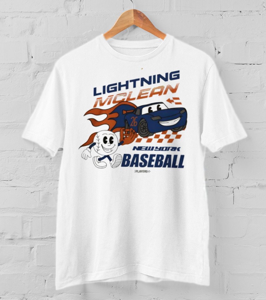 Lightning McLean New York Baseball 26 Cartoon Flame Racing T-Shirt