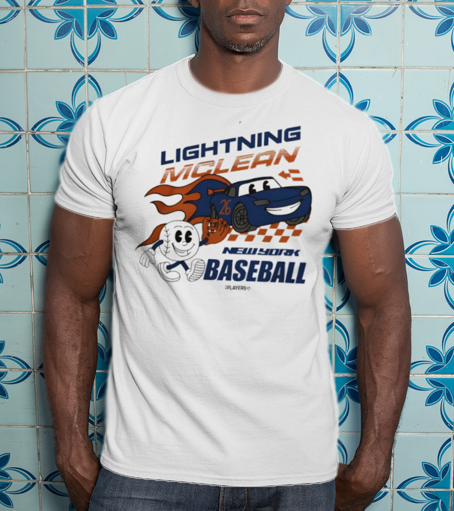 Lightning McLean New York Baseball 26 Cartoon Flame Racing T-Shirt