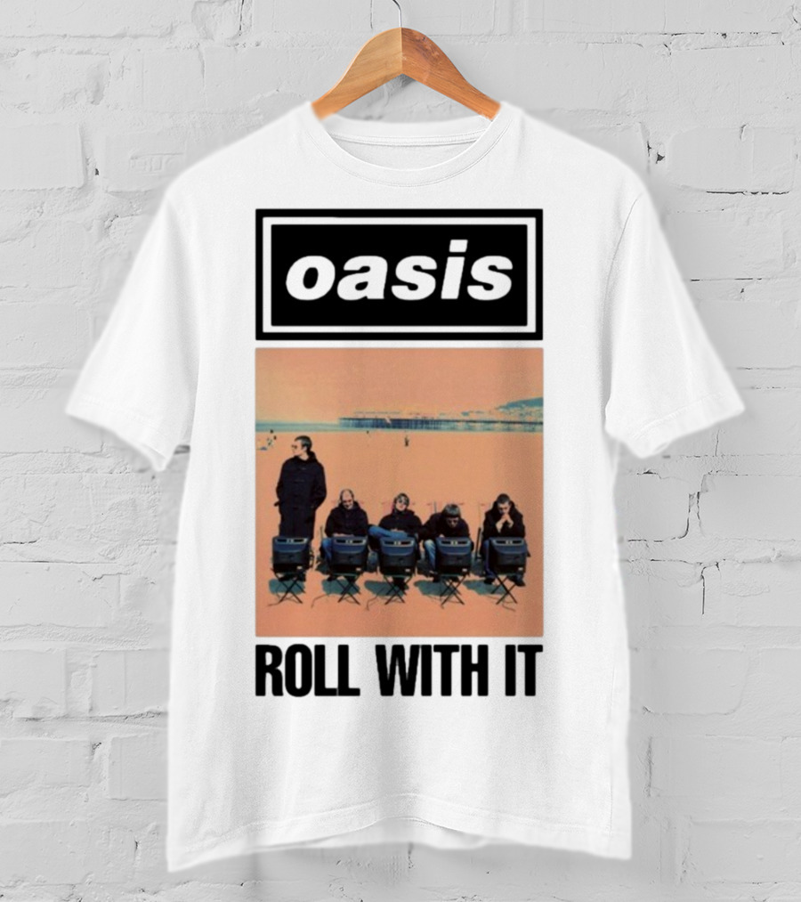 Oasis Roll With It Single Beach Scene Retro Style T-Shirt