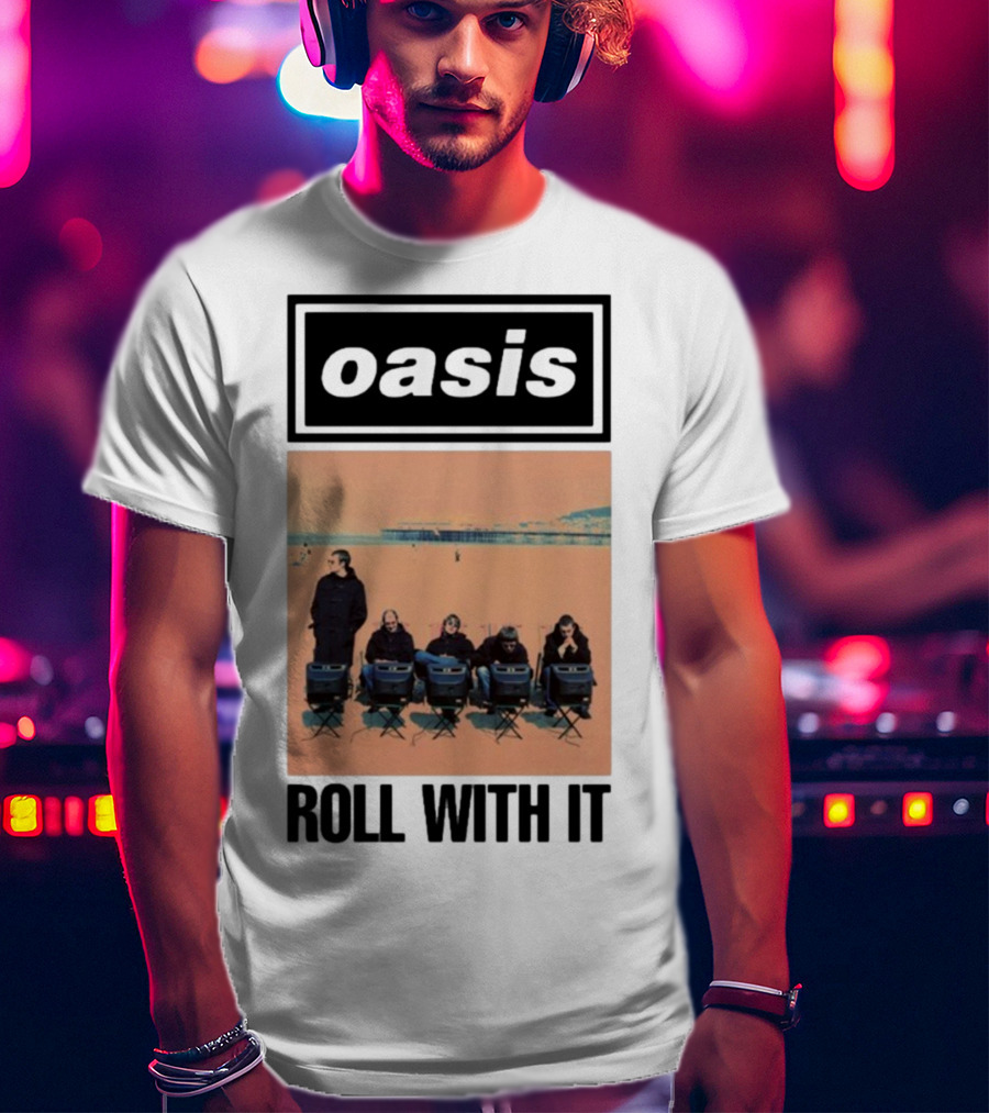 Oasis Roll With It Single Beach Scene Retro Style T-Shirt