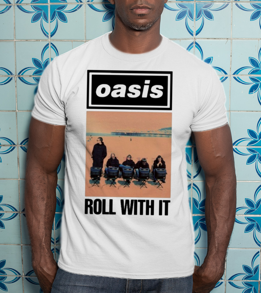 Oasis Roll With It Single Beach Scene Retro Style T-Shirt