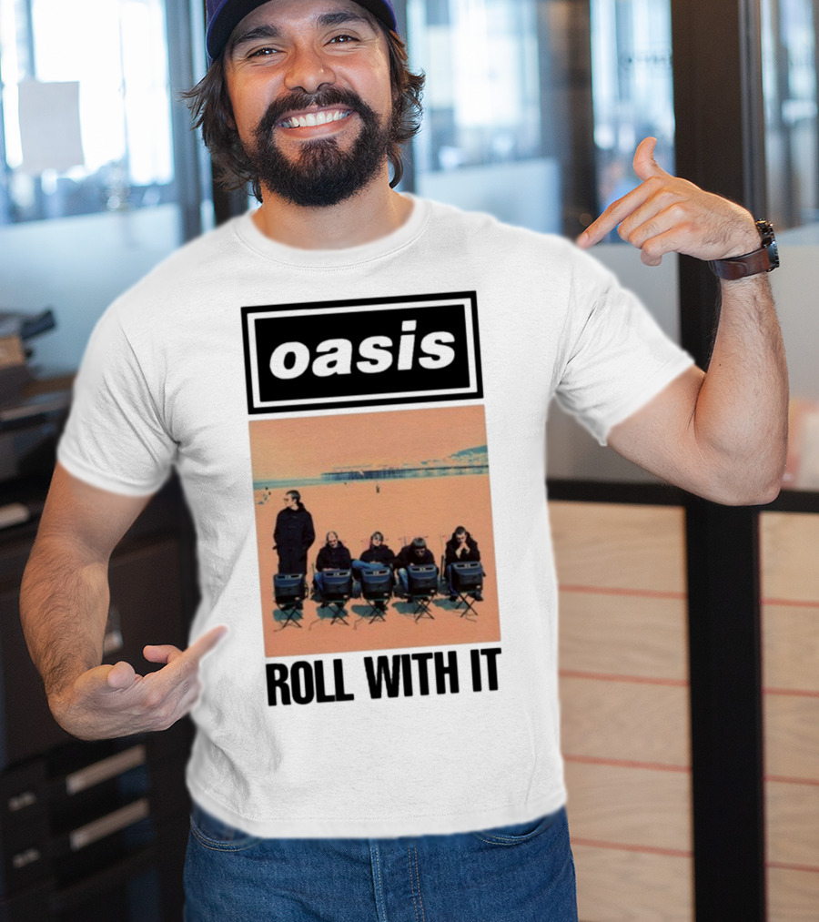 Oasis Roll With It Single Beach Scene Retro Style T-Shirt