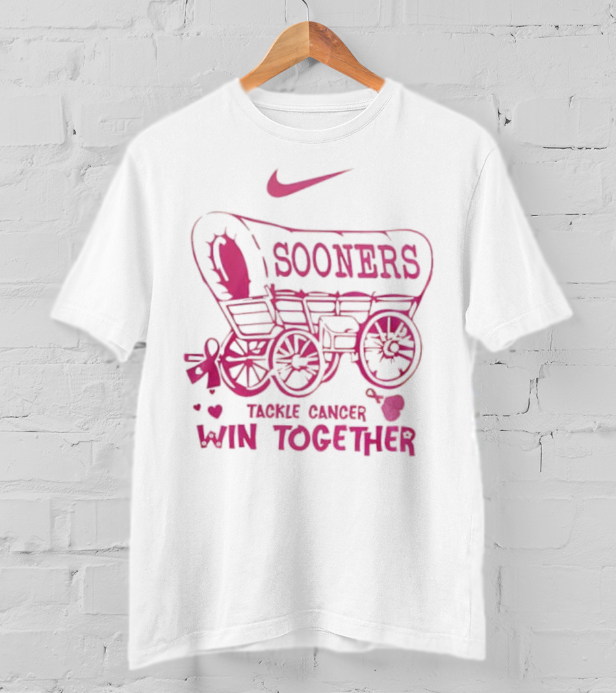 Nike Sooners Tackle Cancer Win Together Pink Wagon Breast Cancer Awareness T-Shirt