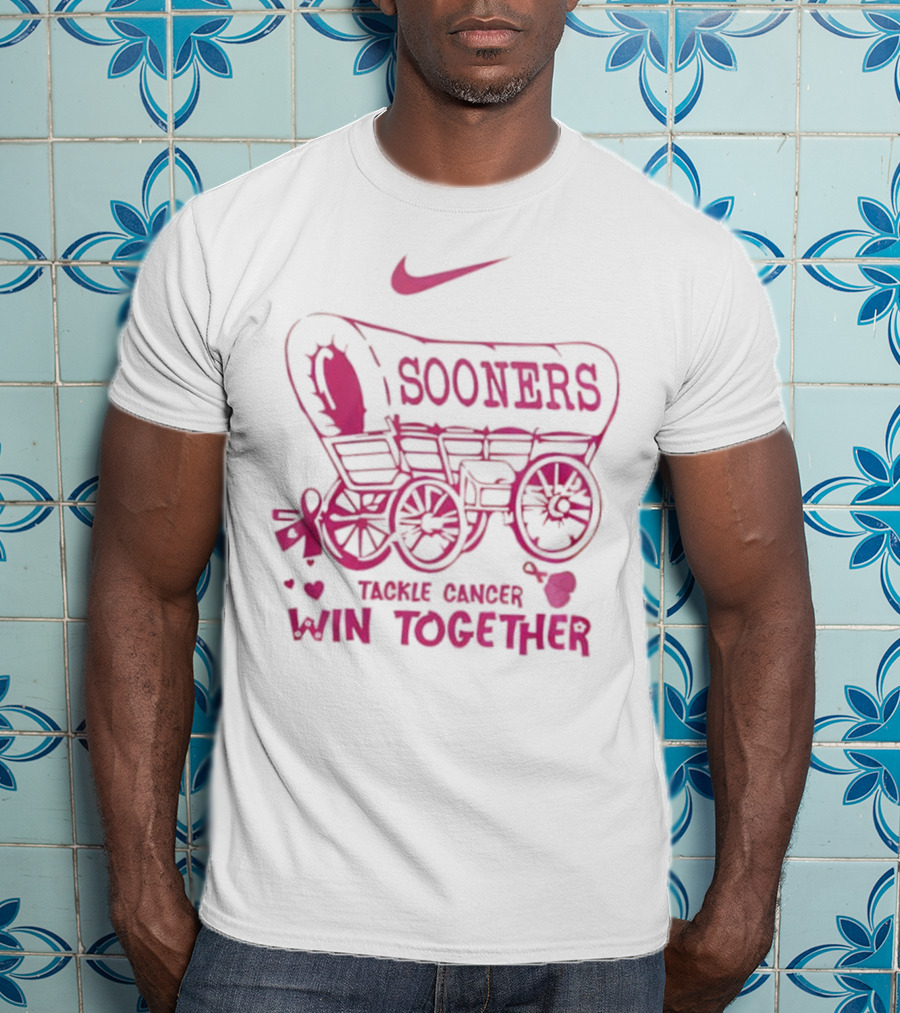 Nike Sooners Tackle Cancer Win Together Pink Wagon Breast Cancer Awareness T-Shirt
