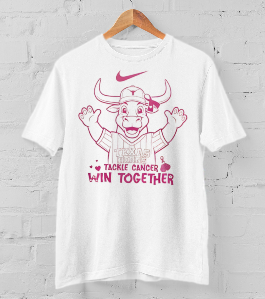Texas Longhorns We Wear Pink October Tackle Cancer Win Together T-Shirt