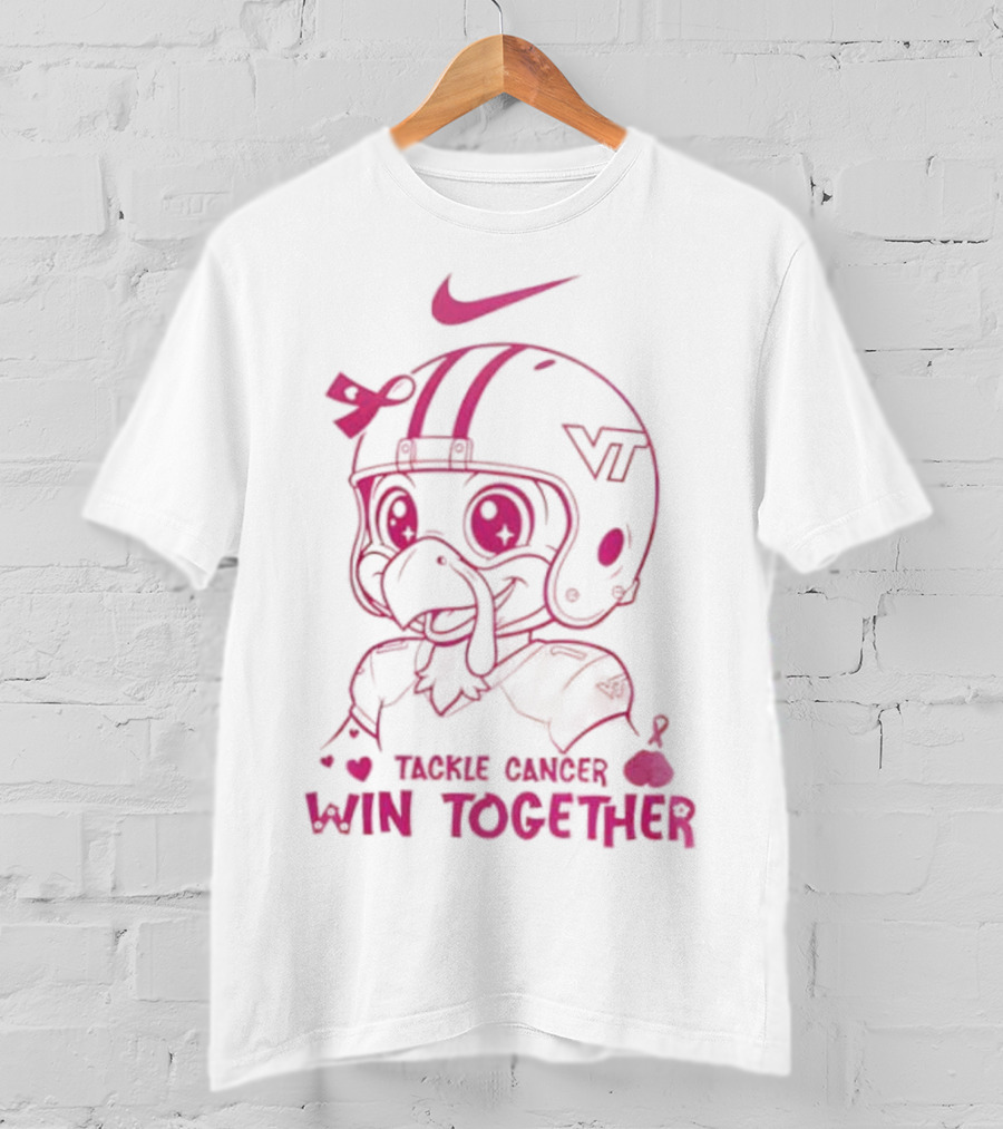 Nike VT Hokies Tackle Cancer Win Together In October We Wear Pink T-Shirt