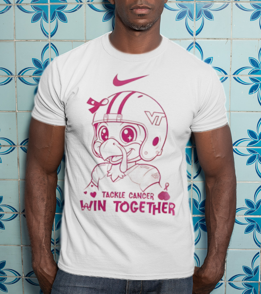 Nike VT Hokies Tackle Cancer Win Together In October We Wear Pink T-Shirt