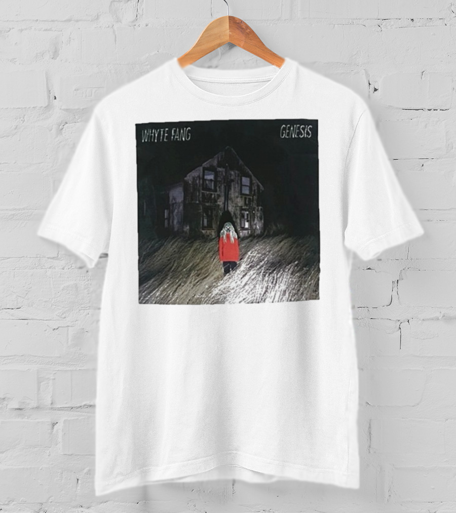 Whyte Fang Genesis Album Cover Creepy House And Figure In Red Jacket T-Shirt