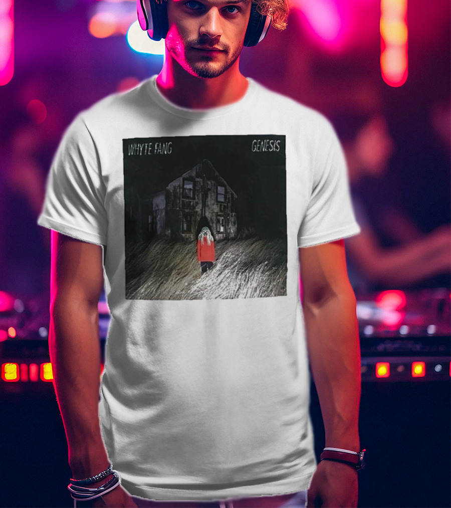 Whyte Fang Genesis Album Cover Creepy House And Figure In Red Jacket T-Shirt