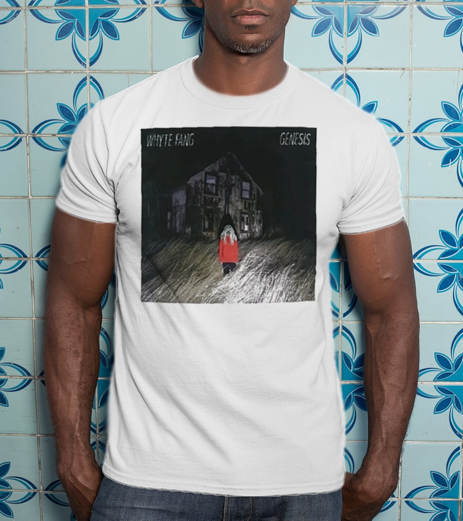Whyte Fang Genesis Album Cover Creepy House And Figure In Red Jacket T-Shirt