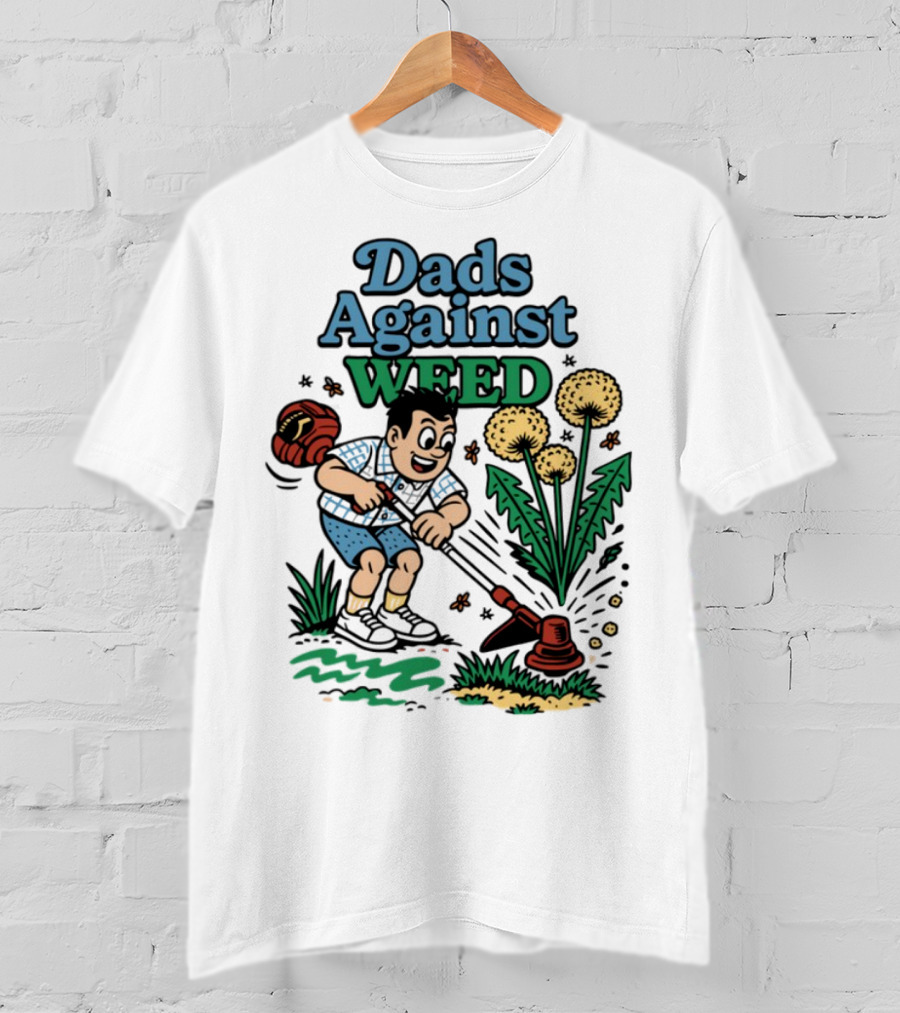 Dads Against Weed Cartoon Boy And Dandelions Gardening Style T-Shirt