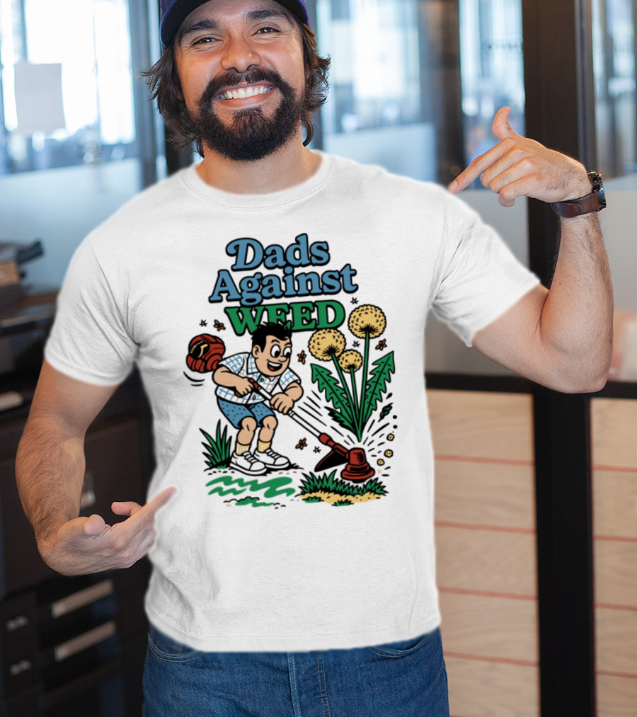 Dads Against Weed Cartoon Boy And Dandelions Gardening Style T-Shirt