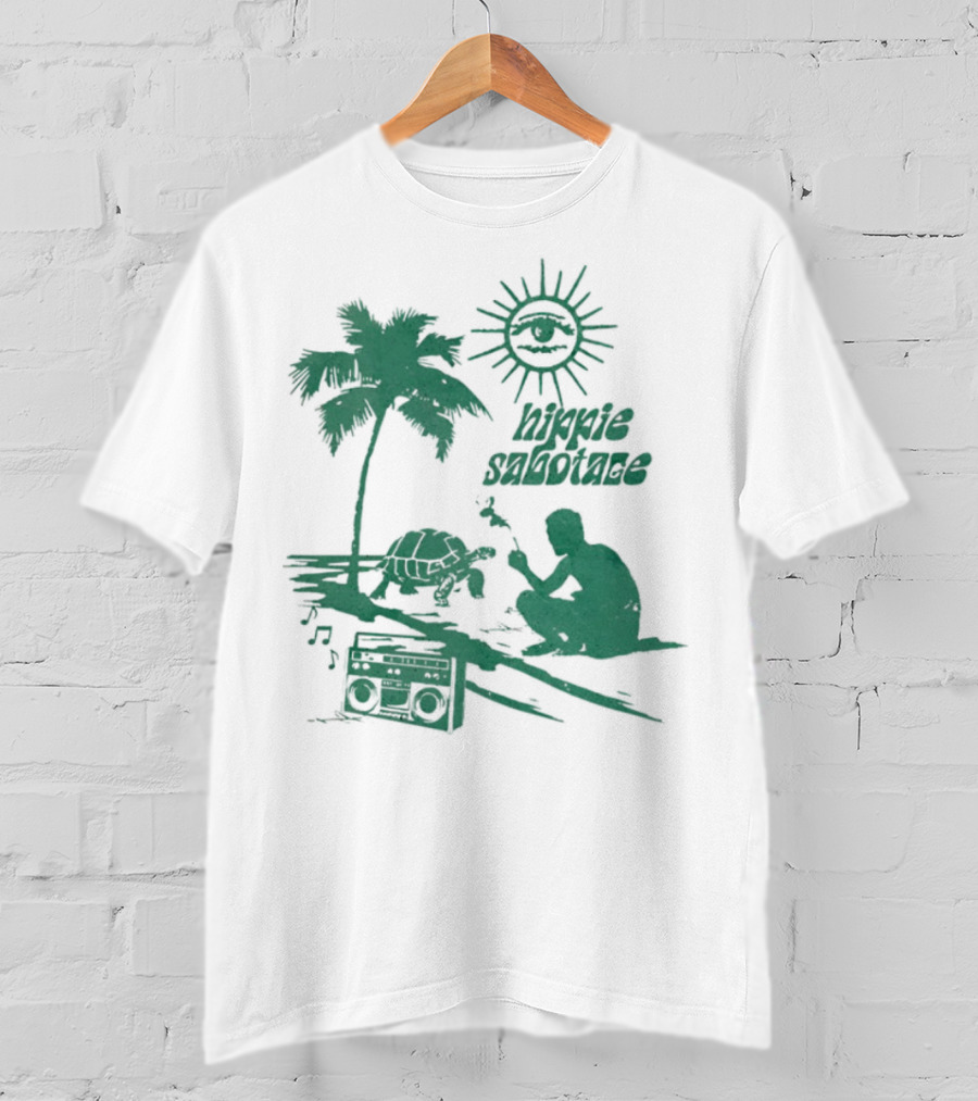 Hippie Sabotage 4-20 Island Sun Palm Turtle Boombox Peaceful Vibes T-Shirt
