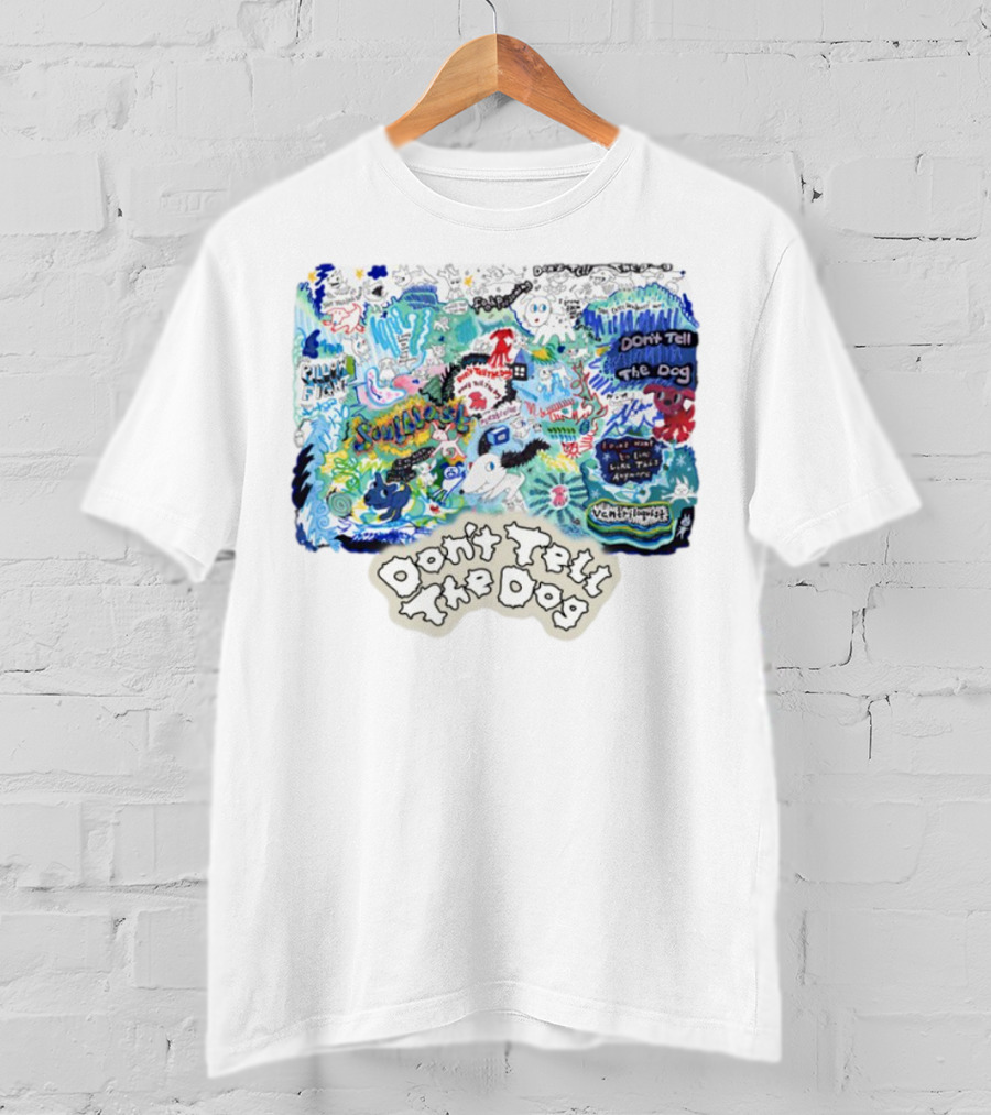 James Marriott Don't Tell The Dog Colorful Scrap Book Collage Vibrant Doodles T-Shirt