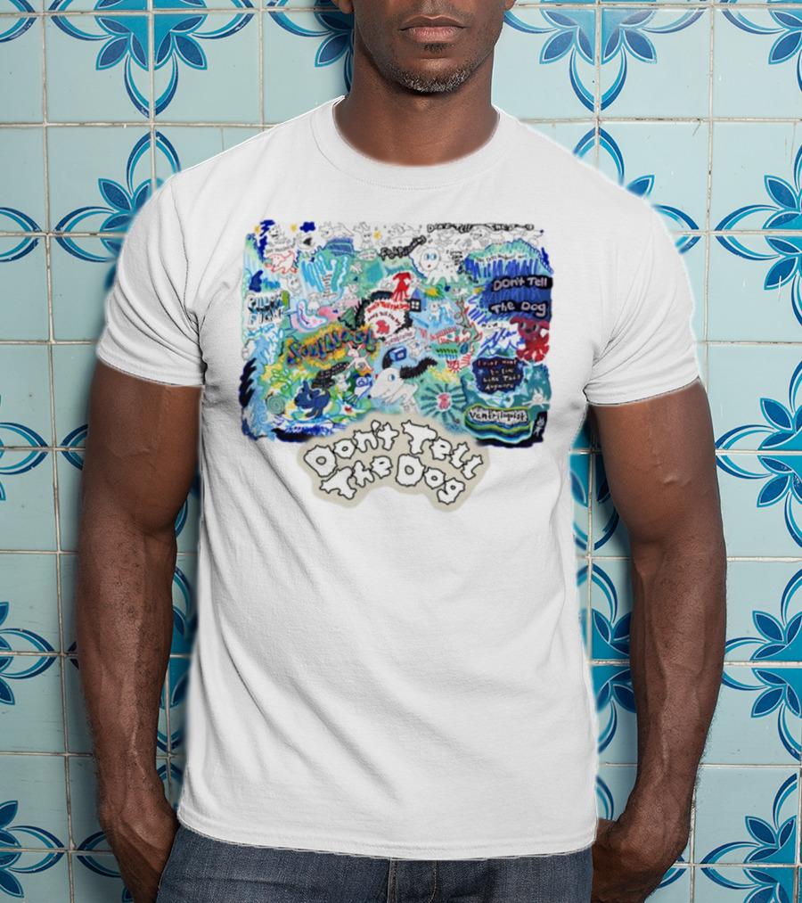 James Marriott Don't Tell The Dog Colorful Scrap Book Collage Vibrant Doodles T-Shirt