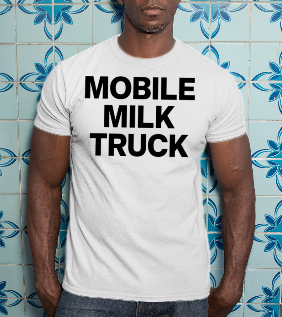 Mobile Milk Truck Dairy Time Bulldog Cartoon T-Shirt