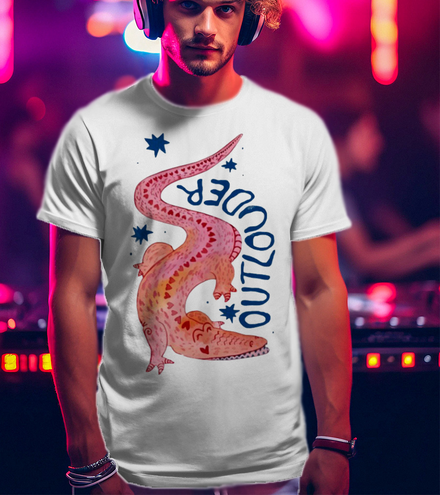 Outlouder Croc Pink Crocodile And Blue Stars T-Shirt