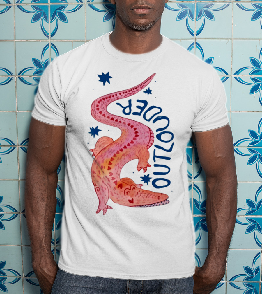 Outlouder Croc Pink Crocodile And Blue Stars T-Shirt