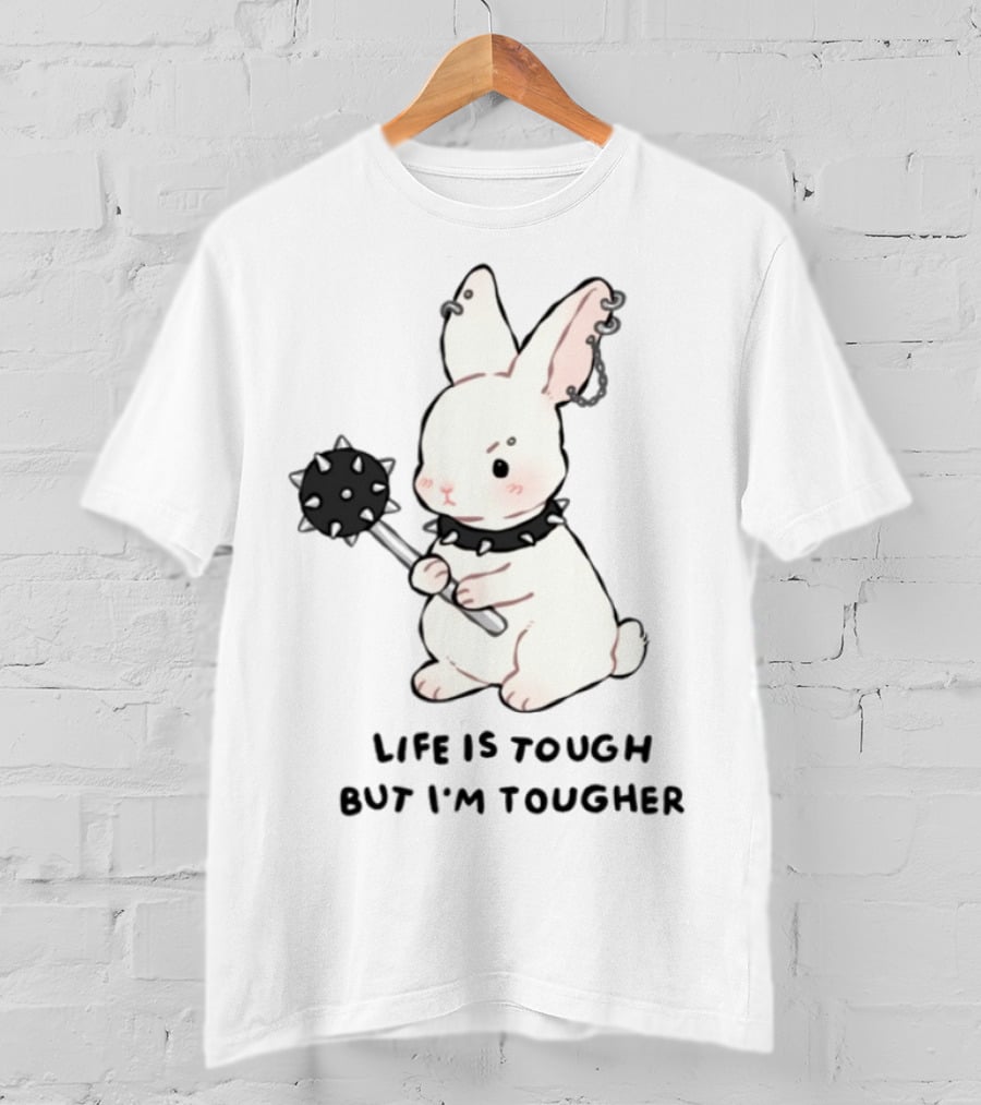 Life Is Tough But I'm Tougher Bunny With Spiked Collar And Mace T-Shirt