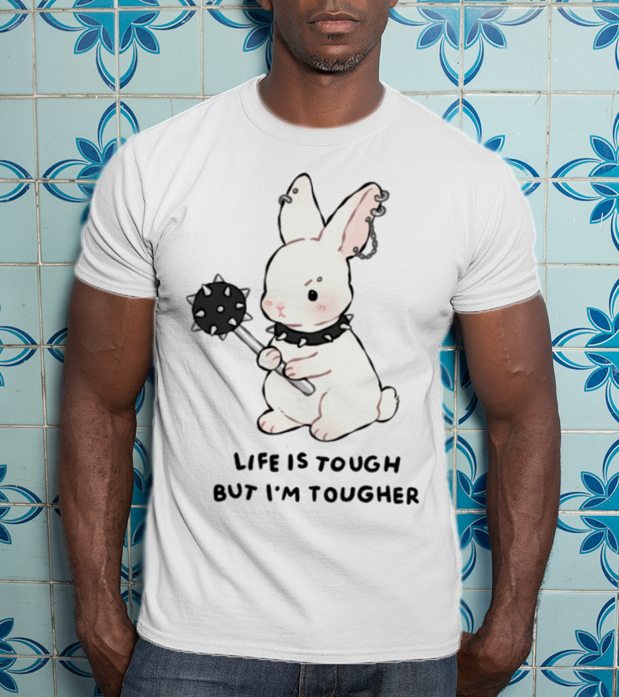 Life Is Tough But I'm Tougher Bunny With Spiked Collar And Mace T-Shirt