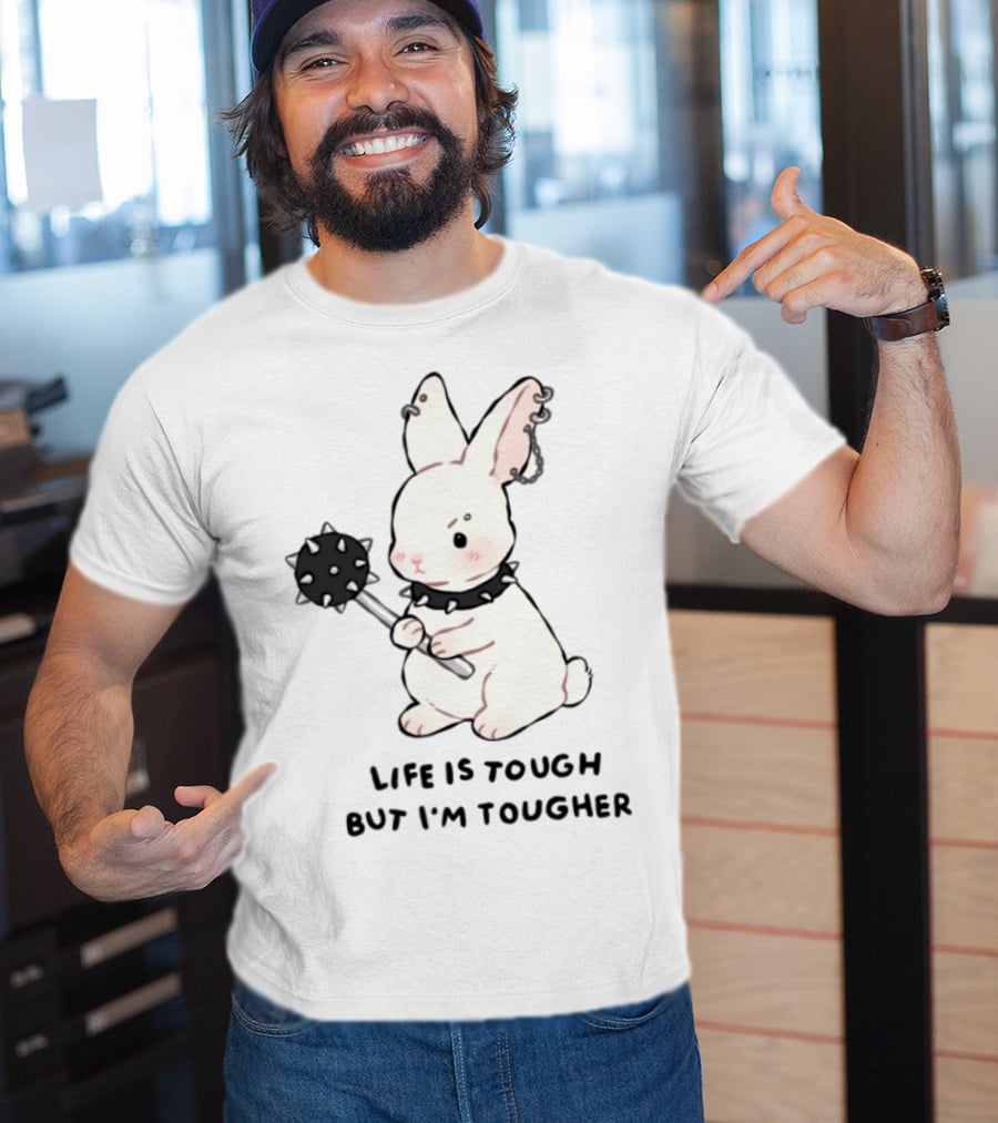 Life Is Tough But I'm Tougher Bunny With Spiked Collar And Mace T-Shirt