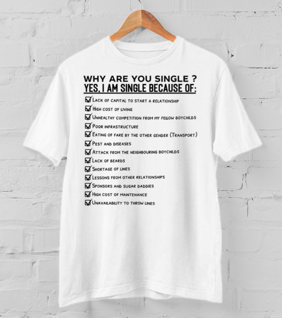 Why Are You Single Lack Of Capital To Start A Relationship Joblessness Family Pressure T-Shirt