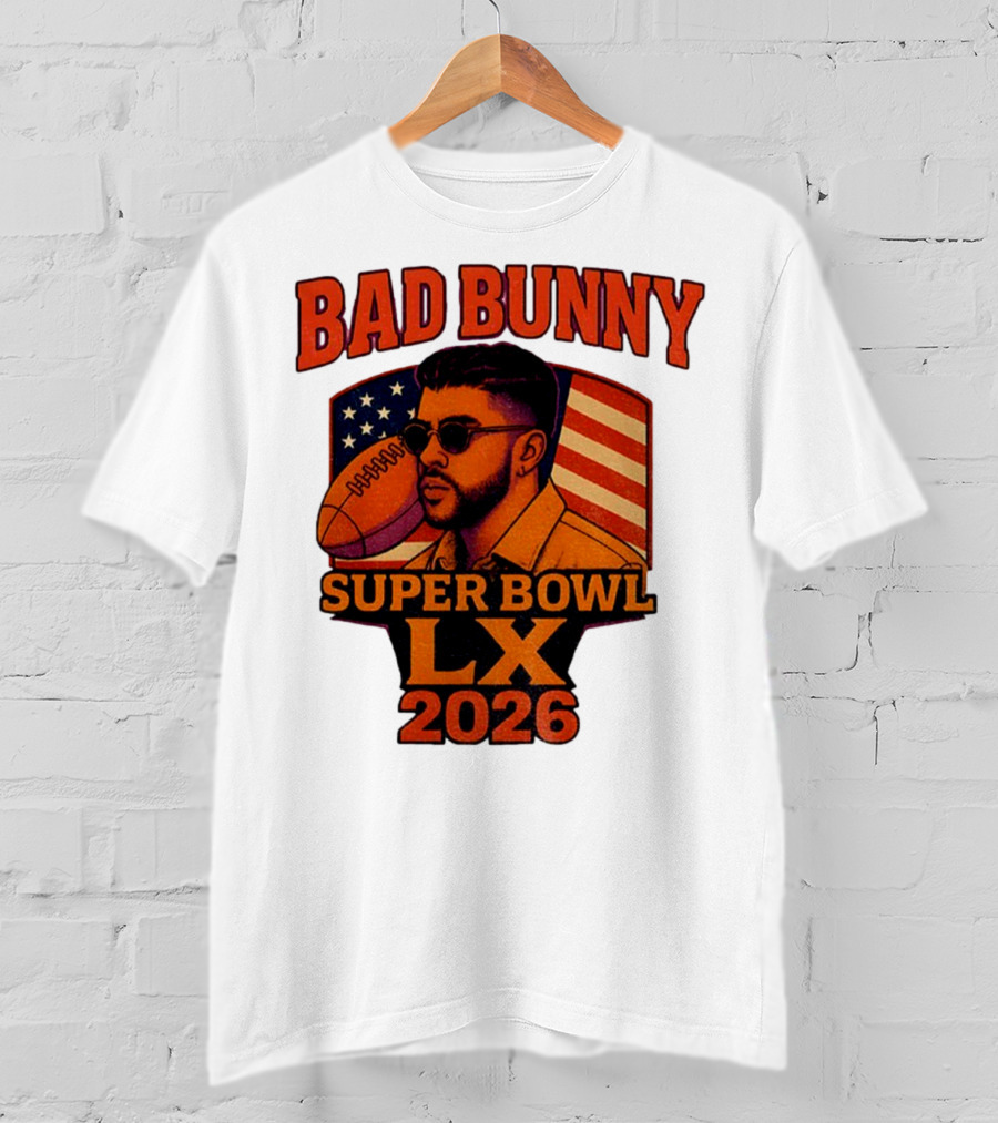 Bad Bunny Super Bowl LX 2026 American Flag Football Graphic T-Shirt