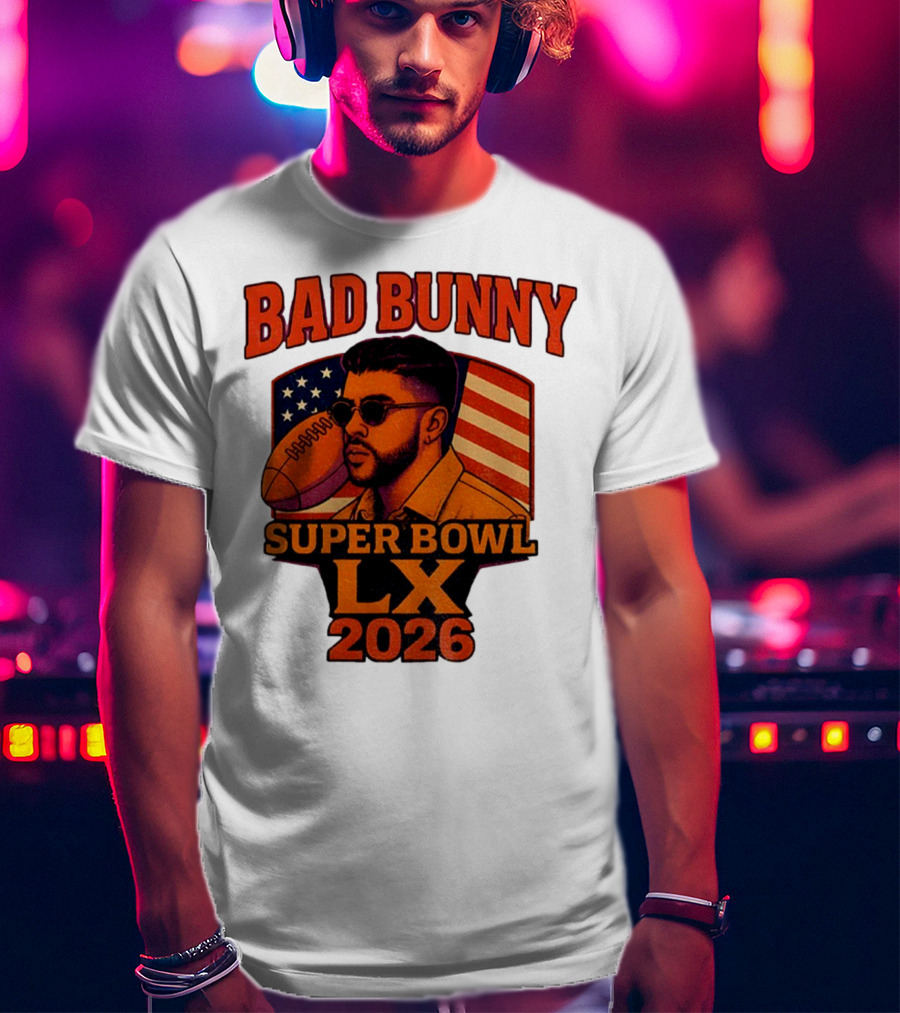 Bad Bunny Super Bowl LX 2026 American Flag Football Graphic T-Shirt