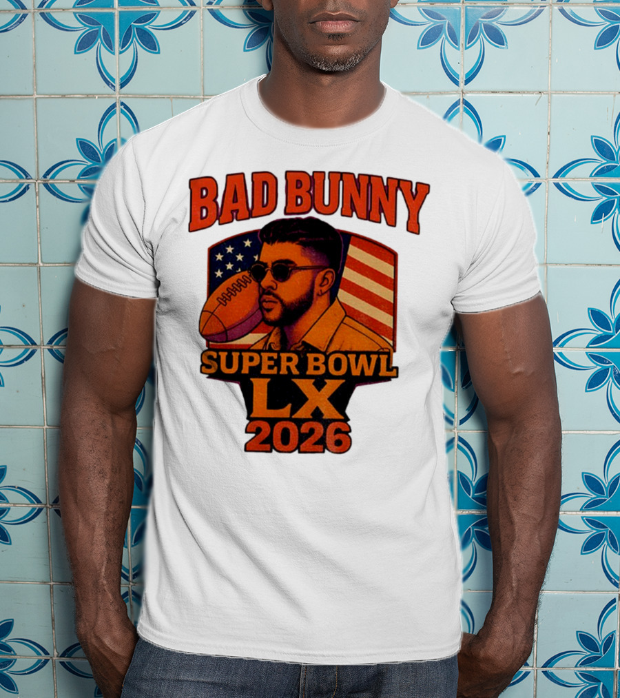 Bad Bunny Super Bowl LX 2026 American Flag Football Graphic T-Shirt