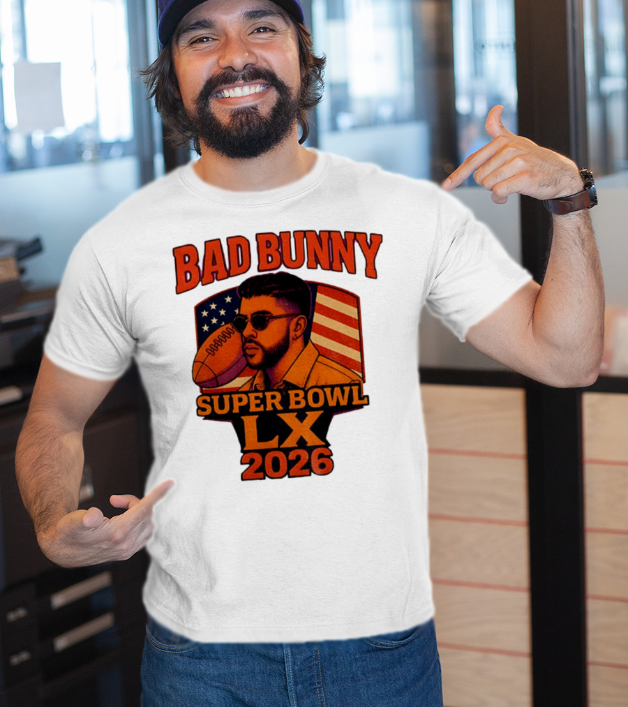 Bad Bunny Super Bowl LX 2026 American Flag Football Graphic T-Shirt