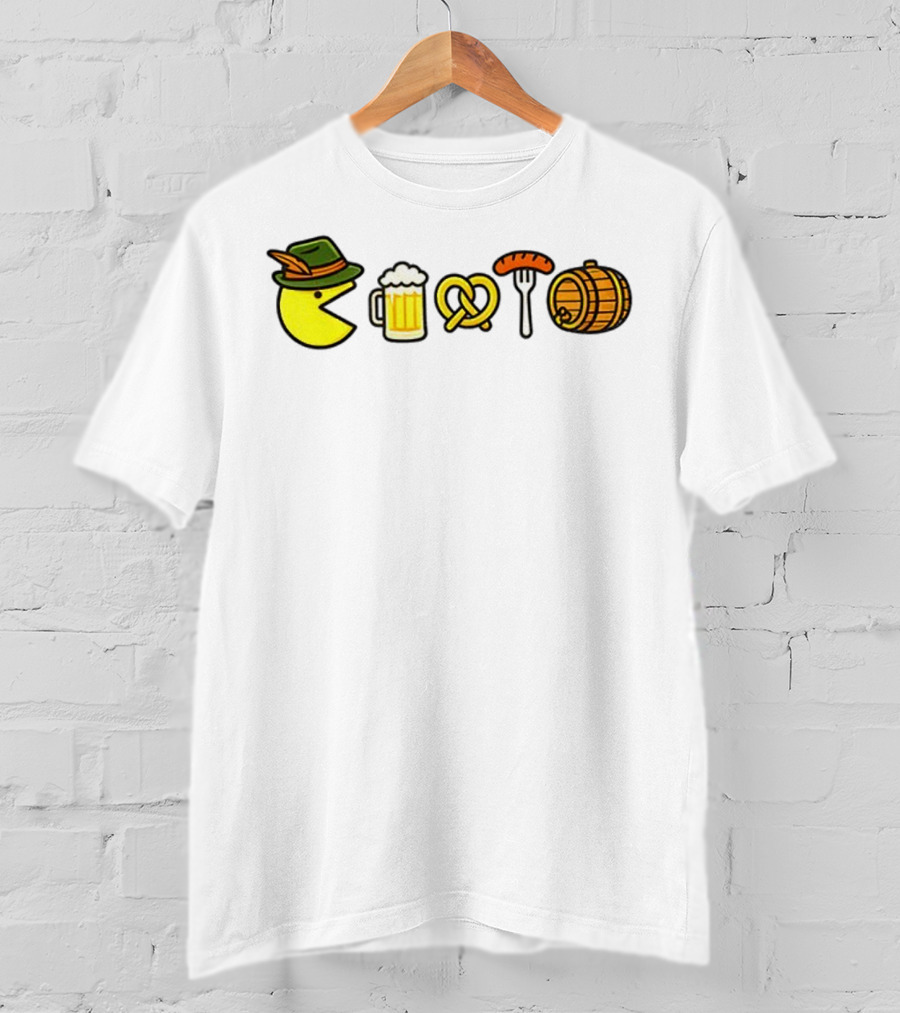 Pac-Man Oktoberfest Beer Pretzel Sausage Barrel Icons T-Shirt