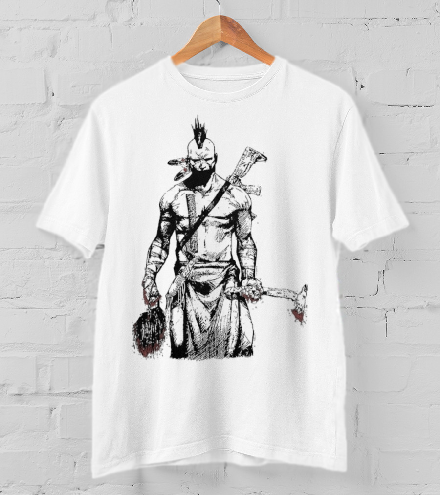 Half Face Blades Scalper Axe Warrior Style T-Shirt