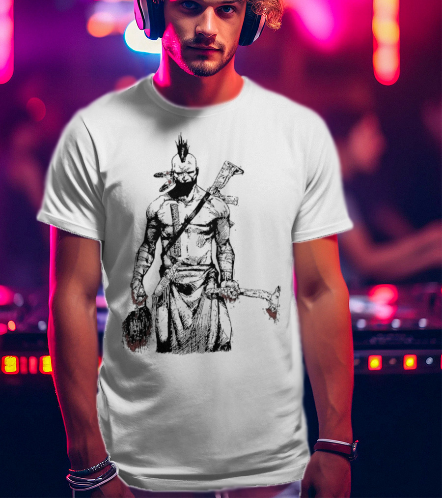 Half Face Blades Scalper Axe Warrior Style T-Shirt