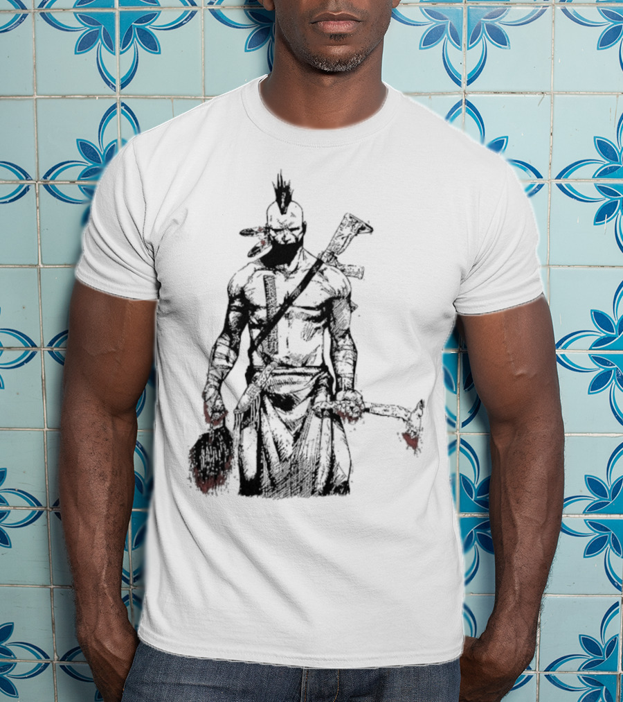 Half Face Blades Scalper Axe Warrior Style T-Shirt