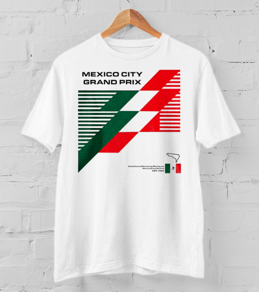 Mexico City Grand Prix Racing Stripes Emblem Green Red Flag T-Shirt