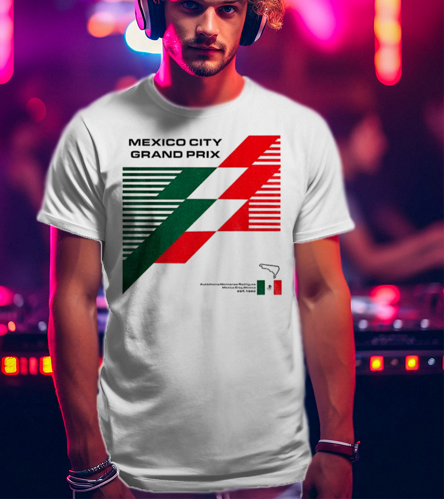 Mexico City Grand Prix Racing Stripes Emblem Green Red Flag T-Shirt
