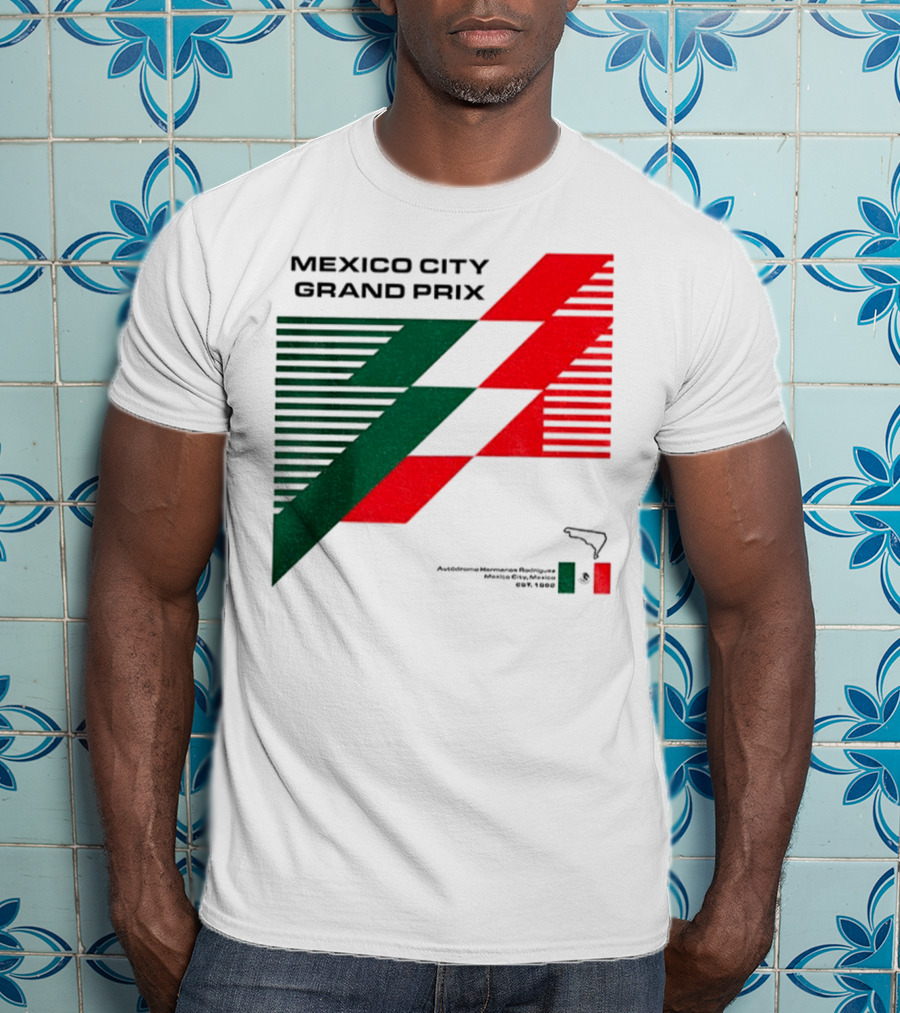 Mexico City Grand Prix Racing Stripes Emblem Green Red Flag T-Shirt