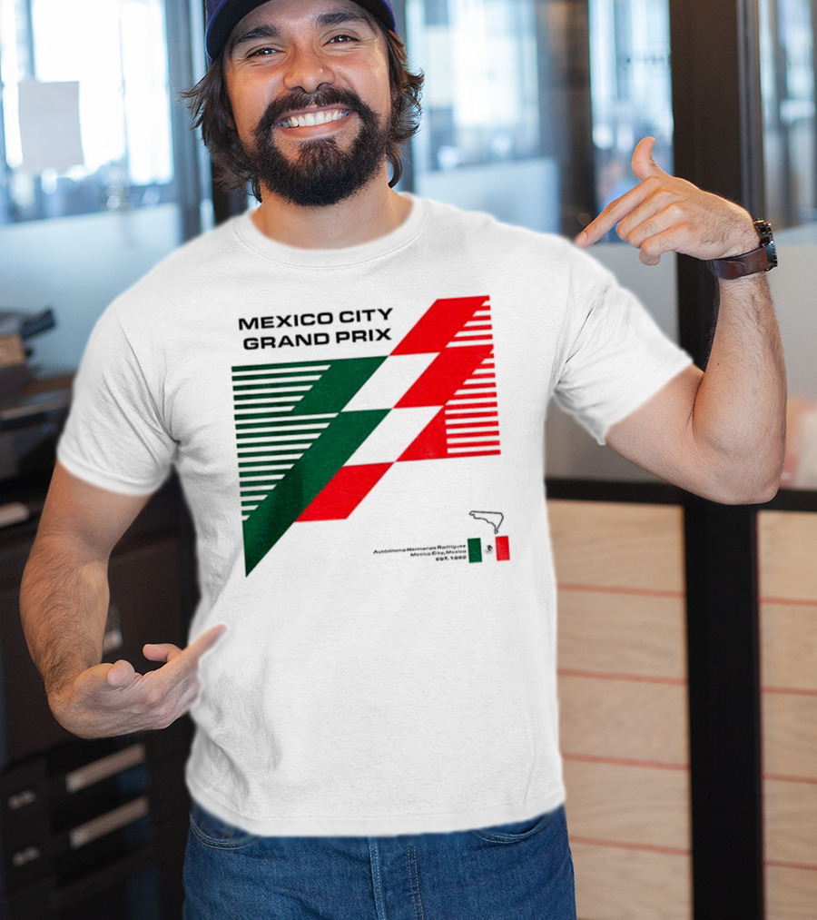 Mexico City Grand Prix Racing Stripes Emblem Green Red Flag T-Shirt