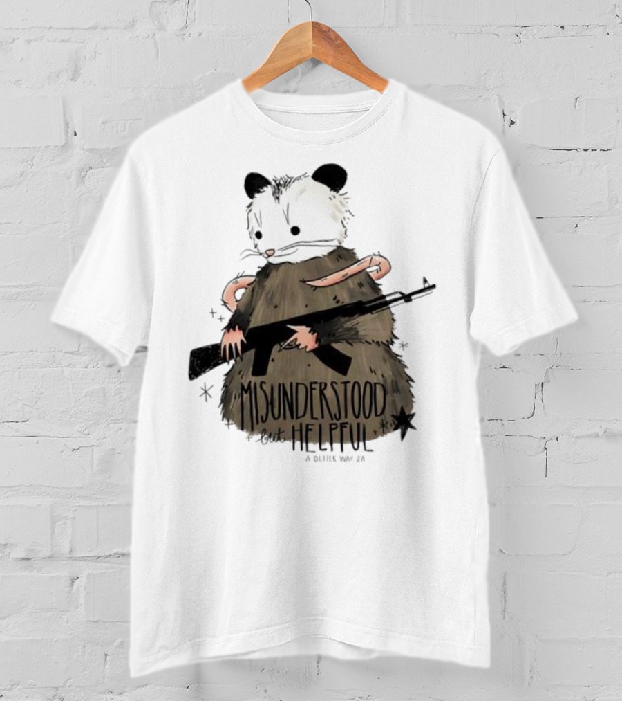 Misunderstood But Helpful Opossum With Rifle Artwork T-Shirt