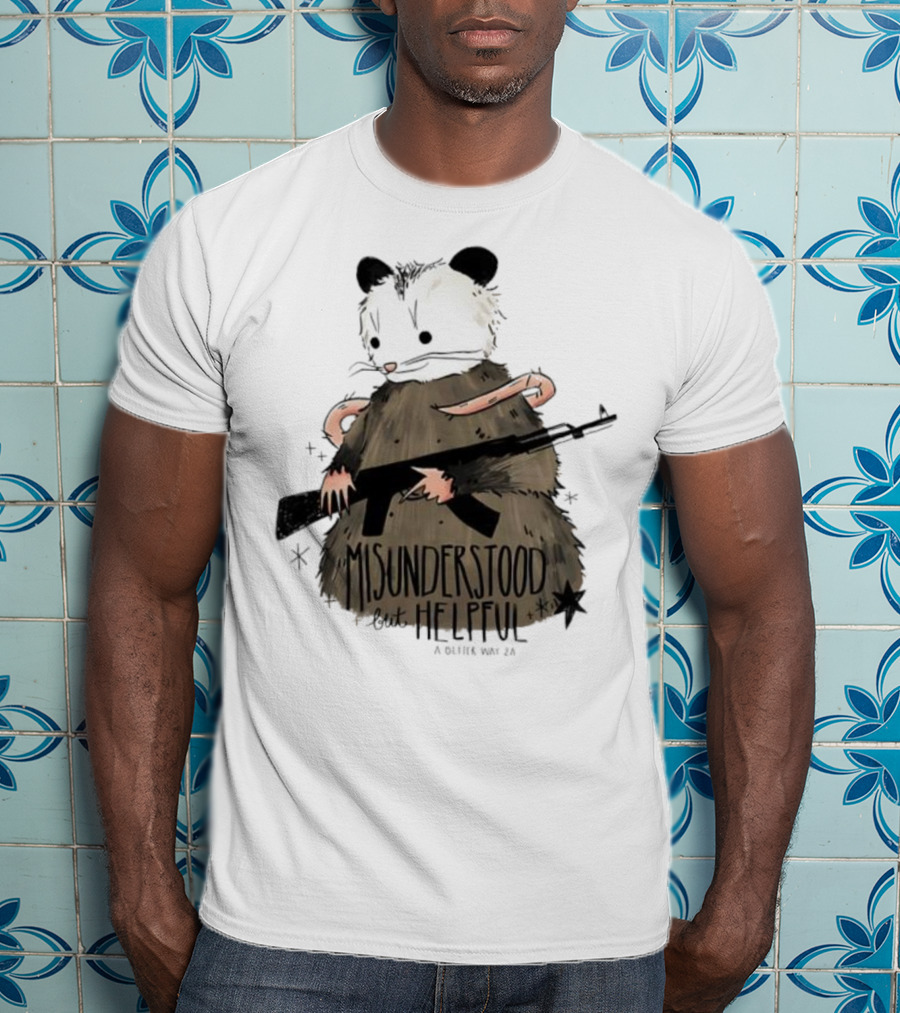 Misunderstood But Helpful Opossum With Rifle Artwork T-Shirt