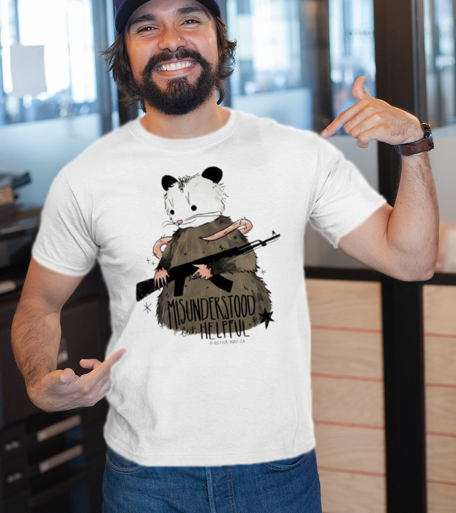 Misunderstood But Helpful Opossum With Rifle Artwork T-Shirt