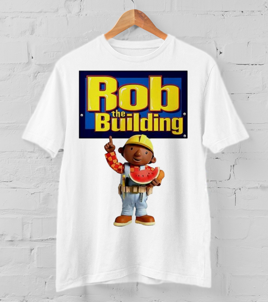 Rob The Building Cartoon Construction Character Eating Watermelon T-Shirt