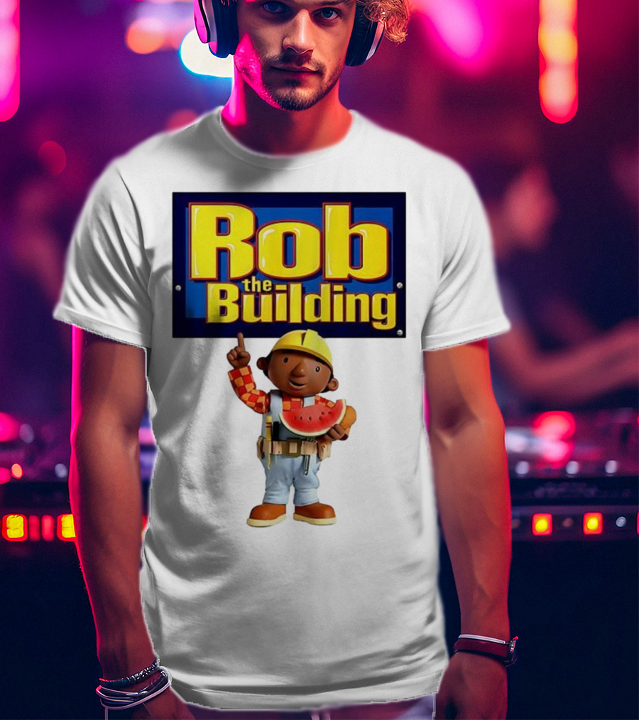 Rob The Building Cartoon Construction Character Eating Watermelon T-Shirt